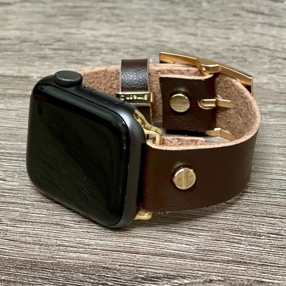 Dark Brown Vegan Faux Leather Gold iWatch Band main image 8
